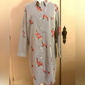 Floral Striped Women’s Button Down Shirt Dress